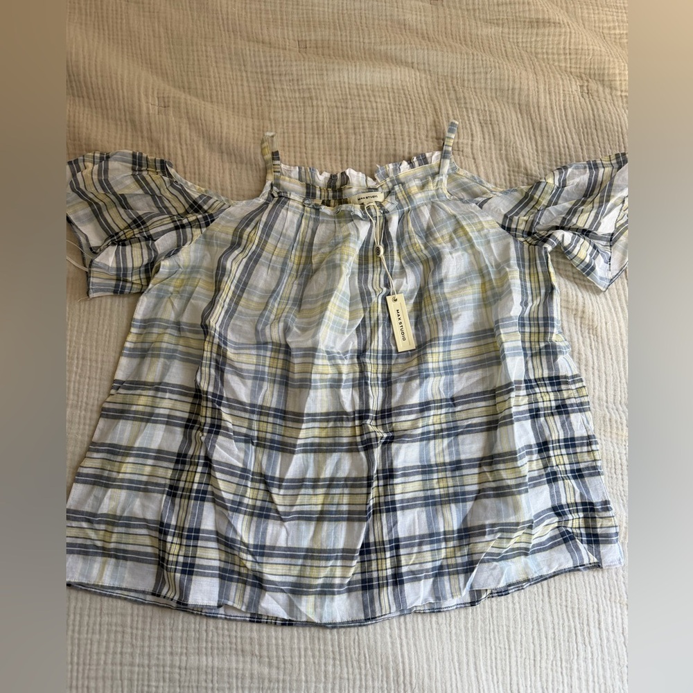 Max Studio Plaid Airy Top